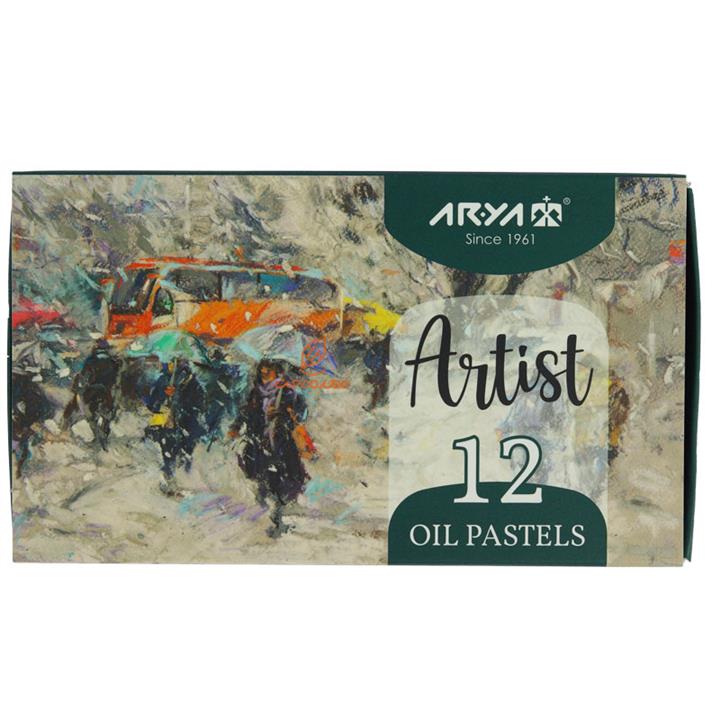 پاستل روغنی 12 رنگ 2601 جعبه مقوایی طرح باران آرتیست آریا ARYA